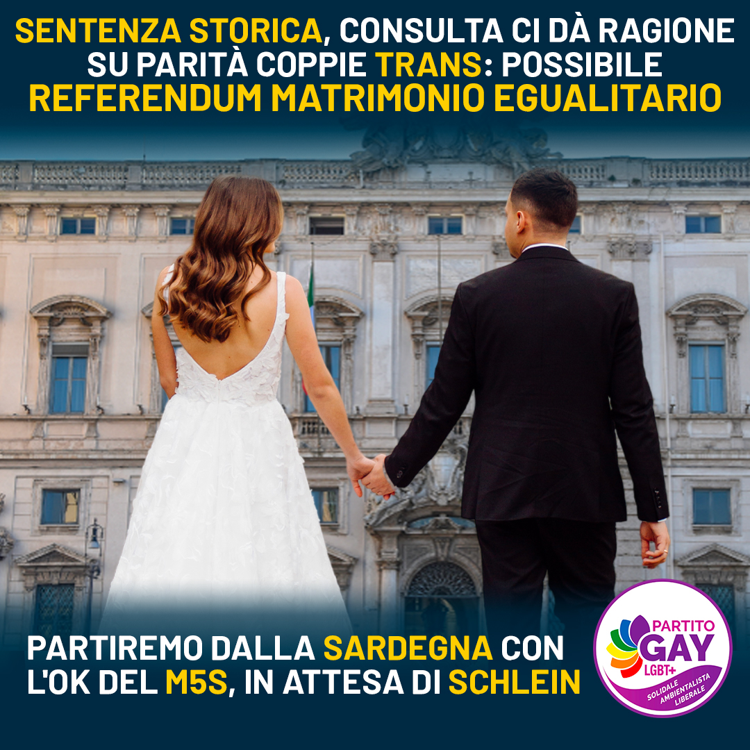 SENTENZA STORICA CONSULTA CI DA RAGIONE: PARITÀ COPPIE TRANS. SI RIPARTE  CON IL REFERENDUM MATRIMONIO EGUALITARIO - Partito Gay